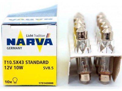 Лампа Narva Standart C10W 12v 43мм софитная 17314