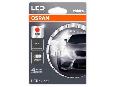 Светодиодная лампа OSRAM LEDriving - Standart W5W 12v красная 2880R-02B