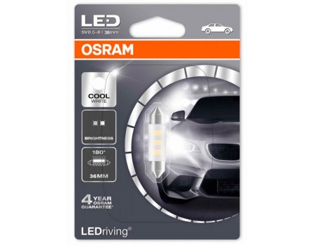 Светодиодная лампа Osram C5W софитная 36мм Standart LED  6000K 12v белая 6436CW-01B
