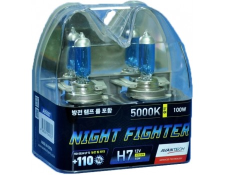 Галогенные лампы Avantech Night Fighter +110% H7 12v 55w 5000k ab5007
