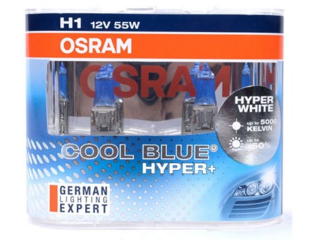 Галогенные лампы Osram Cool Blue Hyper+ H1 12v 55w 62150cbh+duobox