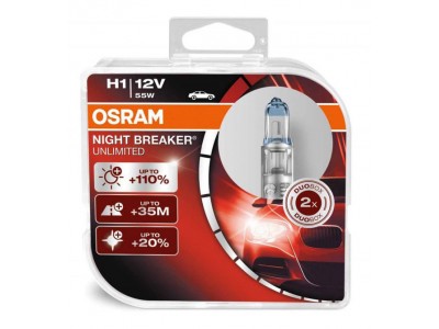 Галогенные лампы Osram Night Breaker Unlimited +110% H1 12v 55w 64150nbuduobox
