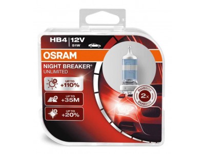 Галогенные лампы Osram Night Breaker Unlimited +110% HB4 12v 51w 9006nbuduobox