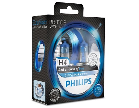 Галогенные лампы Philips Color Vision (голубые) H4 12v 60/55w 12342cvpbs2