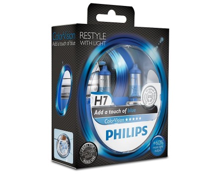 Галогенные лампы Philips Color Vision (голубые) H7 12v 55w 12972cvpbs2