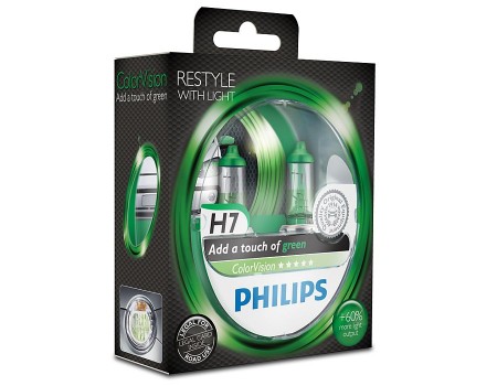 Галогенные лампы Philips Color Vision (зеленые) H7 12v 55w 12972cvpgs2