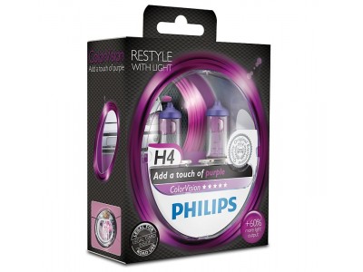 Галогенные лампы Philips Color Vision (фиолетовые) H4 12v 60/55w 12342cvpps2