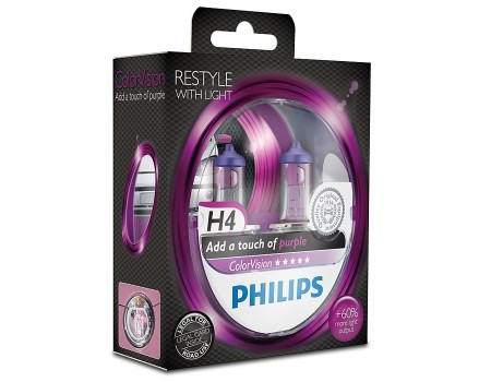 Галогенные лампы Philips Color Vision (фиолетовые) H4 12v 60/55w 12342cvpps2
