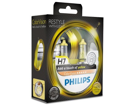Галогенные лампы Philips Color Vision (желтые) H7 12v 55w 12972cvpys2