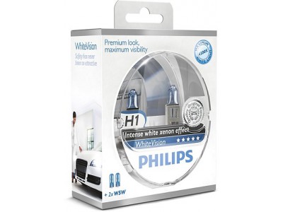 Галогенные лампы Philips White Vision +60% 4300k H1 12v 55w 12258whvsm