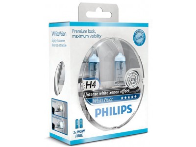 Галогенные лампы Philips White Vision +60% 4300k H4 12v 60/55w 12342whvsm
