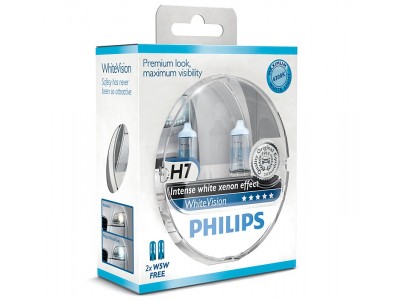 Галогенные лампы Philips White Vision +60% 4300k H7 12v 55w 12972whvsm