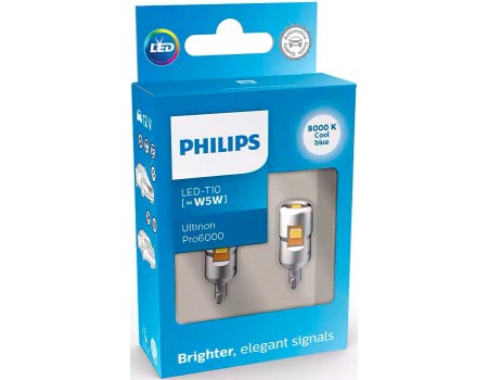 Габаритные светодиодные лампы Philips W5W T10 Ultinon Pro6000 SI LED 4000k 12v 11961wu60x2