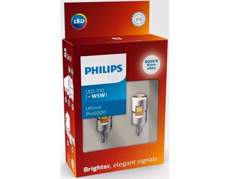 Габаритные светодиодные лампы Philips W5W T10 Ultinon Pro6000 SI LED 6000k 24v 24961CU60X2